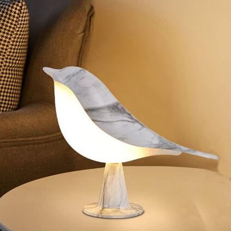 Lampe oiseau mignonne - tricolore et tactile - idéale pour les chambres d'enfants, etc. - 1 pièce, marbre (1/3)