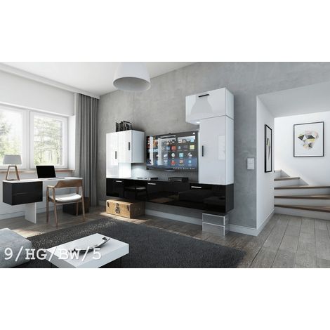 Ensemble meuble TV CONCEPT 9-HG-BW-5 blanc-noir brillant 249 cm