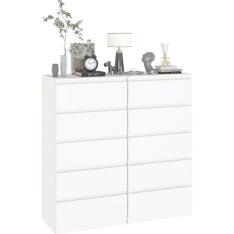 Kommode Weiß 2er-Set mit 5 Schubladen, 60 cm breit (1/5)