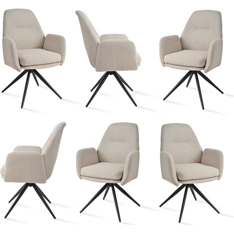 Bon Furni Chaises 360° Pivotantes Tissu Effet Lin Beige, Lot de 6 (1/5)
