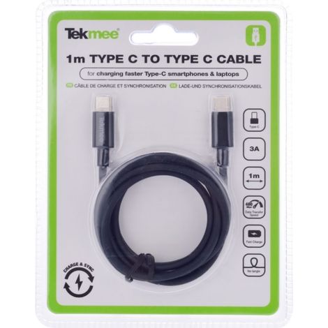 CAVO DI RICARICA RAPIDA TEKMEE 1M TYPE-C COLORE ASSORTITO