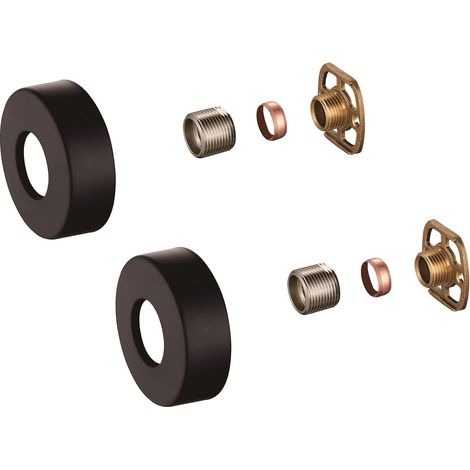 Bar Valve Fitting Kit with Round SS Bracket Matte Black 3/4" Rosettes 15mm BSP Fittings Quick Wall Mount for Thermostatic Mixer Tap (1/2)