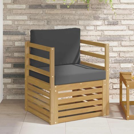 Canapé de Jardin 1 Place en Bois d'Acacia Massif avec Coussins Blanc et Anthracite, 18.9kg - PANGIVO (1/5)