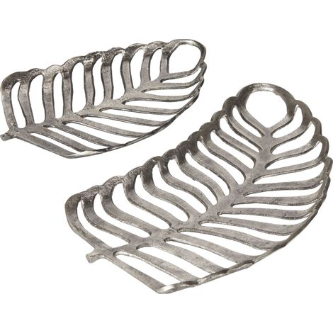 Set di 2 piatti decorativi in metallo argentato vassoio portagioie svuota tasche foglia Amnisos
