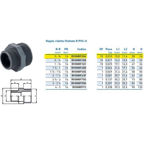 Nipplo ridotto filettato R PVC-U 1/2" x 3/8" INPFNR220A00 - - IRRITEC - -
