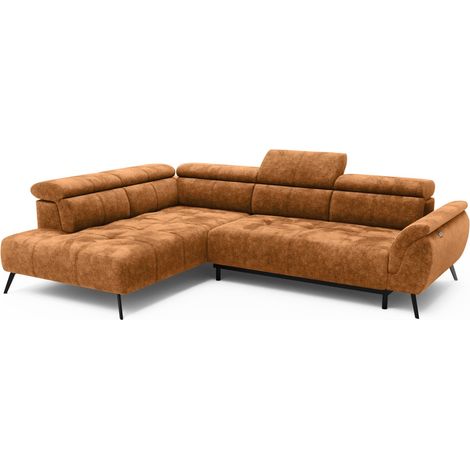 Canapé d'angle VALENTINA Méridienne Gauche Chenille Couleur Rouille 284×208×79 cm
