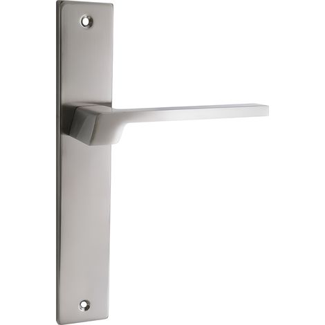 domino Türgriff Blind Drückergarnitur Langschildgarnitur Türklinke für Zimmertür, Bürotür, Kellertür & Innentür L-Form Türbeschläge aus Aluminium Nickel Türdrückergarnitur CANTORO M9 (1/5)