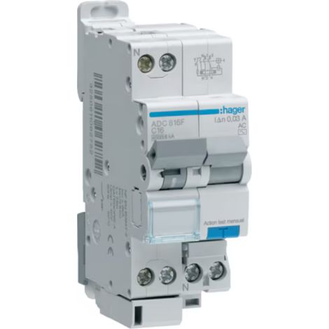 Hager ADC802F Earth Leakage Circuit Breaker 1P+N 4.5/6KA C-2A 30MA AC