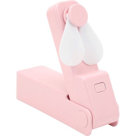Ventilateur de poche rechargeable USB, puissant, pales en silicone, 3 vitesses, pliable et portable, rose, idéal pour les voyages et les activités de plein air. (1/5)
