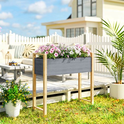 Carré Potager avec pieds Lit de Jardin Surélevé 4 trous de drainage et Tissu non tissé.  98 x 37 x 90 cm. gris
