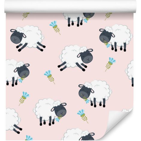 Carta da parati con pecore e fiori per soggiorno e camera da letto 50x1000 cm (1/5)