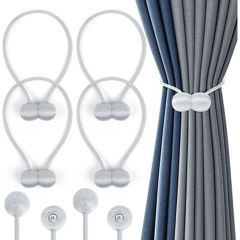Embrasses de rideaux, 4 embrasses magnétiques, pinces à rideaux, attaches pour rideaux, gris clair (1/5)