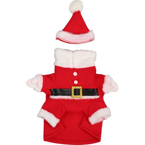 Costume de Noël pour chien, chaud et mignon, respectueux de la peau, pour chiot, avec chapeau, pour fête quotidienne, rouge, blanc, L (1/5)