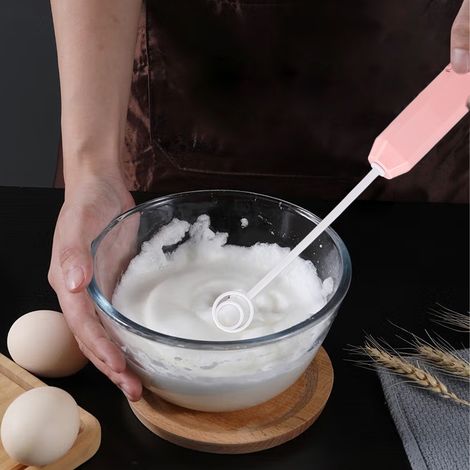 Elektrischer Schneebesen, kleines Küchengerät zum Schlagen von Eiern und Sahne, Rührstab, Backutensil, automatischer Schneebesen, rosa (1/5)