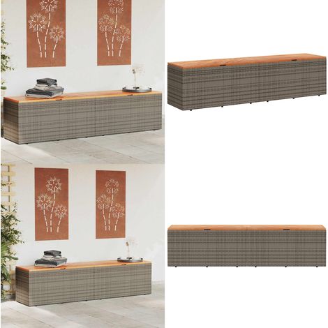 Gartentruhe Grau 220x50x54 cm Poly Rattan Akazienholz - Gartenmöbel - Sitzbank - Aufbewahrungslösung - Outdoor Möbel - Gartenaußenbereich - Home & Living (1/5)