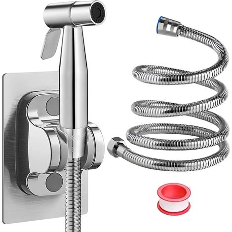 Kit Douchette Wc, Douchette Toilette Wc, Jet Toilette Wcs Argenté, Douchett Toilett avec Tuyau en Acier Inoxydable de 2m, Facile à Installer, pour Salle de Bain, Hôtel, Plomberietoilettes (1/5)
