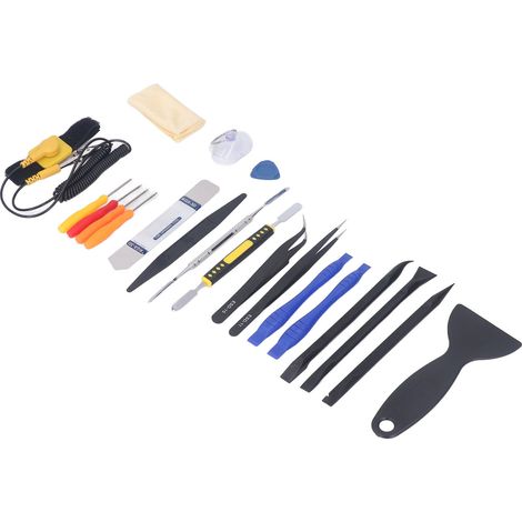 Kit de réparation et de nettoyage électronique de 20 pièces comprenant un bracelet antistatique, un tournevis, un levier, un outil de levier et une ventouse. (1/5)