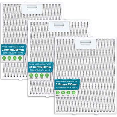 Filtre Hotte Extracteur 3 Pièces 310mm x 250mm, Filtre à Graisse Compatible avec 00353110 353110, en Aluminium, Lavable et Réutilisable (1/5)