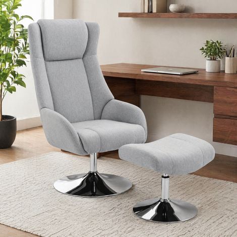 Sillón relax giratorio con reposapiés, reclinable, con reposabrazos, gris HAVRYA (1/5)