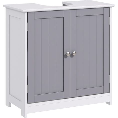 60x60cm Under-Sink Storage Cabinet with Adjustable Shelf and Drain Hole - White and Grey Space Saver Bathroom Organizer
