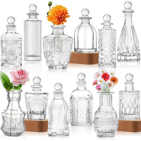Petit Vase en Verre - Mini Vases Deco Table, Fleur Decoratif, Decoration Anniversaire, Centre De Table Mariage - Livré avec 8 Bouchons De Bouteille (1/5)