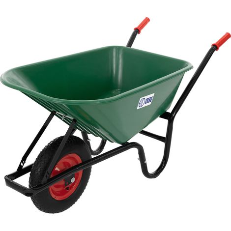 ECD Germany Schubkarre, 100 Liter PP-Mulde Grün, 150kg Tragkraft, Luftreifen mit Metallfelge, Gartenschubkarre Schiebkarre Garten Karre Bauschubkarre Arbeitskarre Scheibtruhe Transportkarre für Garten