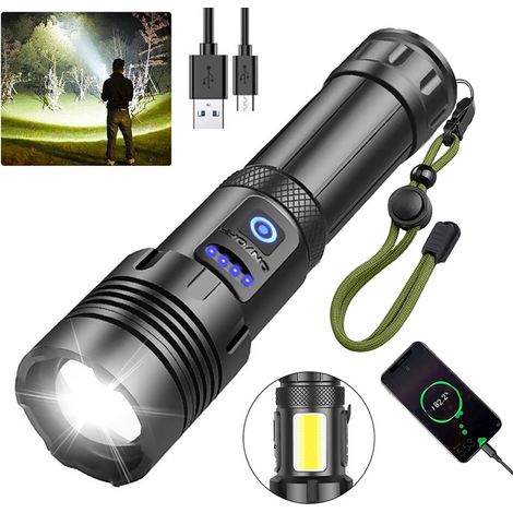Taschenlampe - Wiederaufladbare LED - Militärqualität - 100.000 Lumen - 7 Modi - COB-Seitenbeleuchtung - Wasserdicht - Geeignet für Notfallsituationen, Camping und den Gebrauch zu Hause.