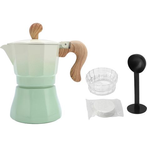 Cafetière italienne 150 ml, Pot à valve unique avec cuillère distributrice, filtre en papier, 3 tasses, vert dégradé (1/5)