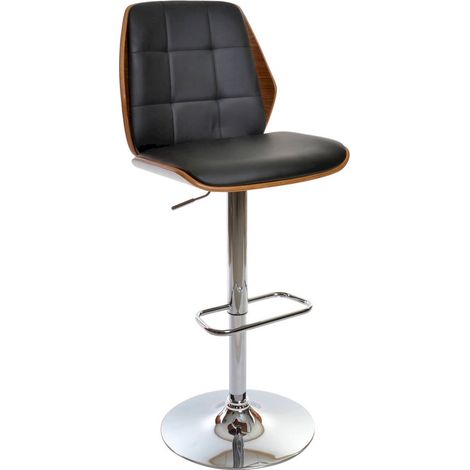 Chaise de bar chic en PU avec accent noyer ajustable - Noyer et noir (1/5)