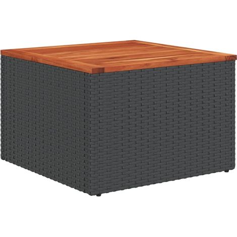 Garden Table Black 55x55x37 cm Poly Rattan and Acacia Wood vidaXL (1/5)
