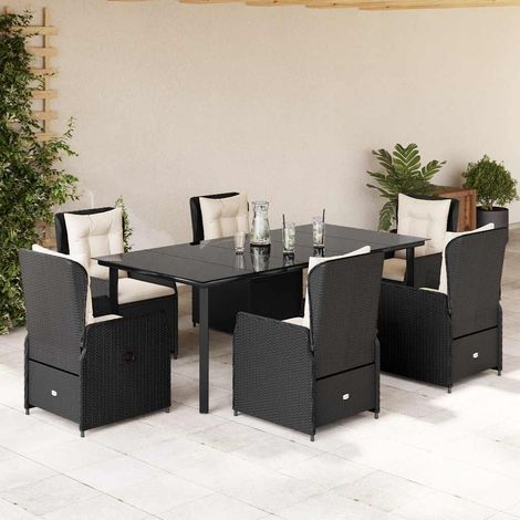 Salon de jardin 7 pièces, table et 6 fauteuils inclinables, résine tressée, noir - PANGIVO (1/5)