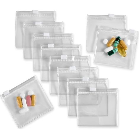 Sachets à pilules à fermeture éclair - Lot de 12, mini sachets en plastique transparent à fermeture coulissante, sans BPA, pour pilules, vitamines, compléments alimentaires et petits objets - Fermetur (1/5)