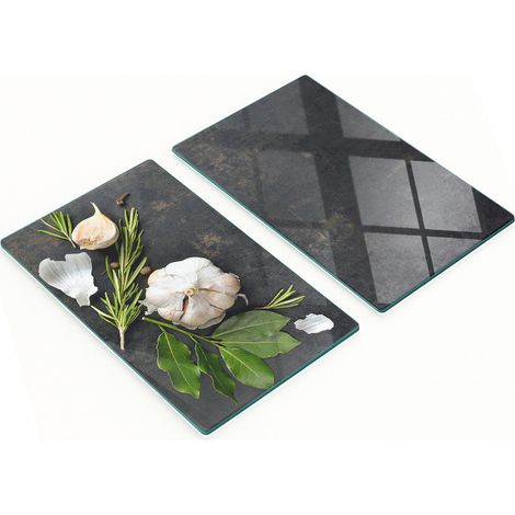 Tablas de cortar decorativas de vidrio para cocina con dise帽o de ajo, 2 x 30 x 52 cm.