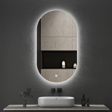 Oval Spiegel mit Beleuchtung 50 x 90 cm Badspiegel mit Beleuchtung Oval Spiegel mit Licht Badezimmerspiegel mit Beleuchtung LED Wandspiegel mit 3 Lichtfarben Dimmbar Speicherfunktion (1/5)
