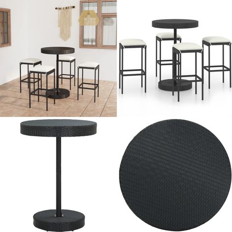Set Bar da Giardino 5 pz con Cuscini Polyrattan Nero - Cuscini per bar - Sgabelli da giardino