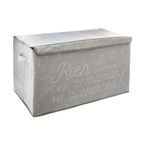 Coffre de rangement en tissu pliable gris avec message imprimé, dimensions 62 x 36 x 38 cm – Livraison gratuite (1/4)