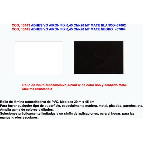 Adhesivo Airon Fix 0,45 cm x 20 m Mate Negro 67004