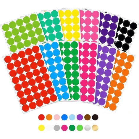 576 Stück Klebepunkte Bunt, 5cm Beschreibbar Punkte Aufkleber Markierungspunkte Selbstklebend Rund Klebe Punkte Farbkodierung Etiketten für Büro Zuhause Basteln (12 Farben) (1/5)