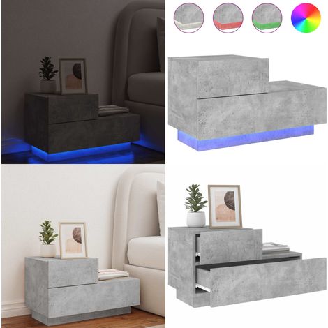 Table de chevet avec lumières LED gris béton 70x36x40,5 cm - Table De Chevet - Lampe De Chevet - Luminaire LED - Meubles De Chambre - Mobilier Moderne - Home & Living