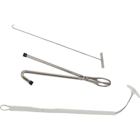 Ensemble d'outils pour la mise bas porcine, en acier inoxydable, comprenant une pince à corde et un crochet. (1/5)