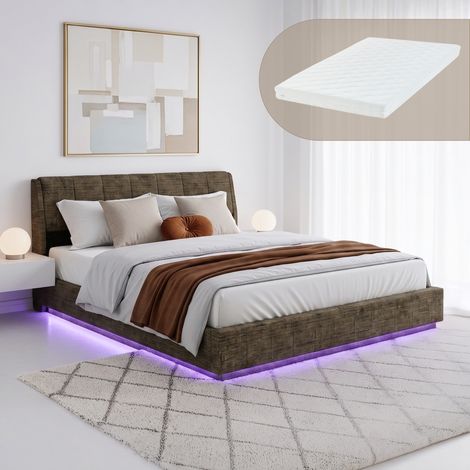LED Polsterbett Tröstiar mit Matratze 180x200 cm Leinen Grün [en.casa] (1/5)