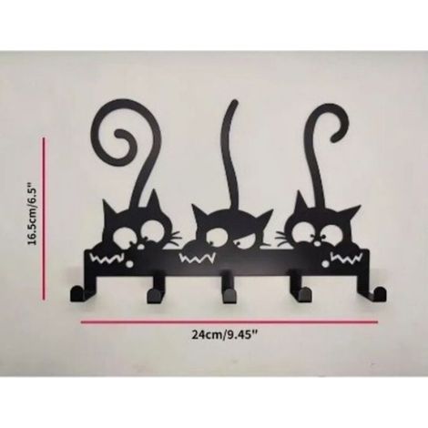 Porte-Cles Mural - Chat Forme - Metal - Pour Clés Manteaux Tasses - Usage Interieur Maison Bureau Cafe - 1 Piece (1/3)