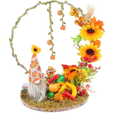 Kranz aus gesichtslosen Puppen für das Erntedankfest, Herbstdekoration mit künstlichen Früchten und beleuchtetem Schreibtischornament (1/2)