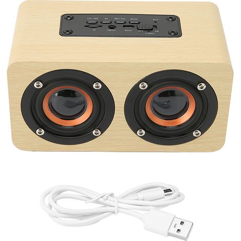 Haut-parleur Bluetooth Vintage avec Micro Intégré, Portable et Sans Fil, Compatible Carte Mémoire, USB, AUX, MP3, Style Bois Jaune (1/5)
