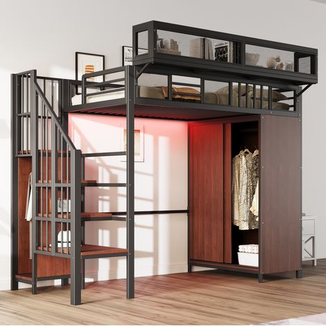 letto salvaspazio 90x200 con armadio LED nero HAVRYA (1/5)