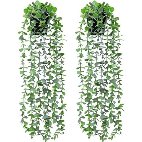 2 plantas colgantes artificiales en maceta - Plantas colgantes artificiales realistas para decoración de interiores y exteriores (1/5)