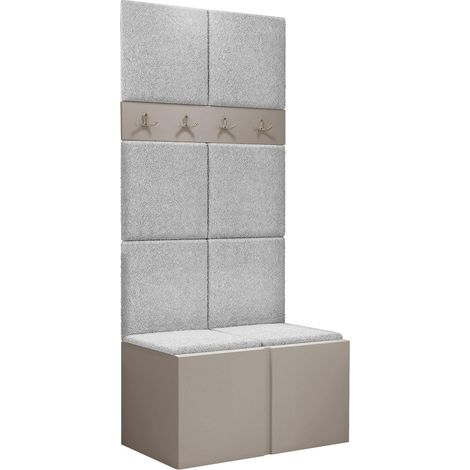 Conjunto para recibidor Pinis IV, Abriamo 6, 186x84x46cm, Aglomerado laminado, Tapiz, Colocada, Montada en la pared