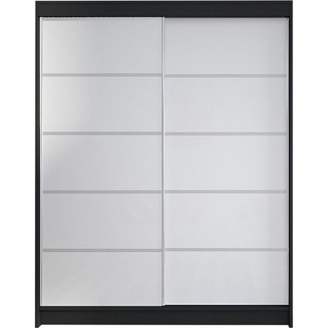 Armario Closico Vastor IV, Negro + Blanco, 200x150x58cm, Puertas de armario: Correderas, Número de estantes: 5