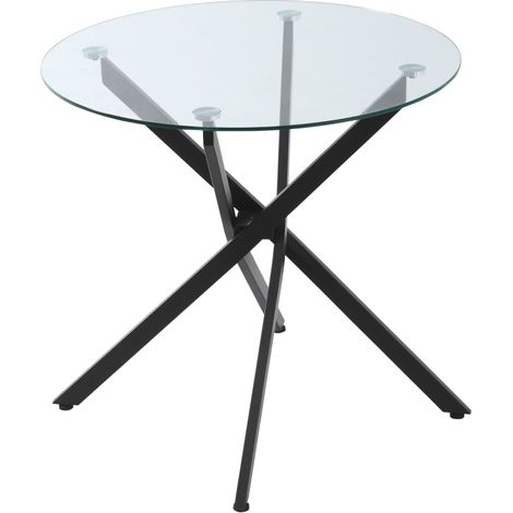 Table de salle à manger moderne en verre, 80 cm de diamètre, table de cuisine avec plateau en verre trempé et pieds en métal, pour 4 personnes