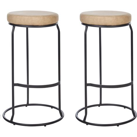 Conjunto de 2 sillas de bar de piel sintética patas de acero negro sin reposabrazos tapas de patas taburetes comedor beige Milroy (1/5)